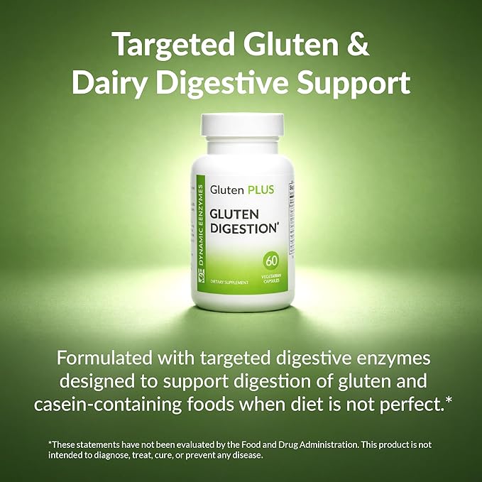 Gluten Plus Advanced Digestive Enzymes – DPP-IV Enzyme Complex for Gluten &amp Casein Digestion – Helps Digest Wheat Barley &amp Rye – Supports Digestive Comfort – 60 Veg Capsules