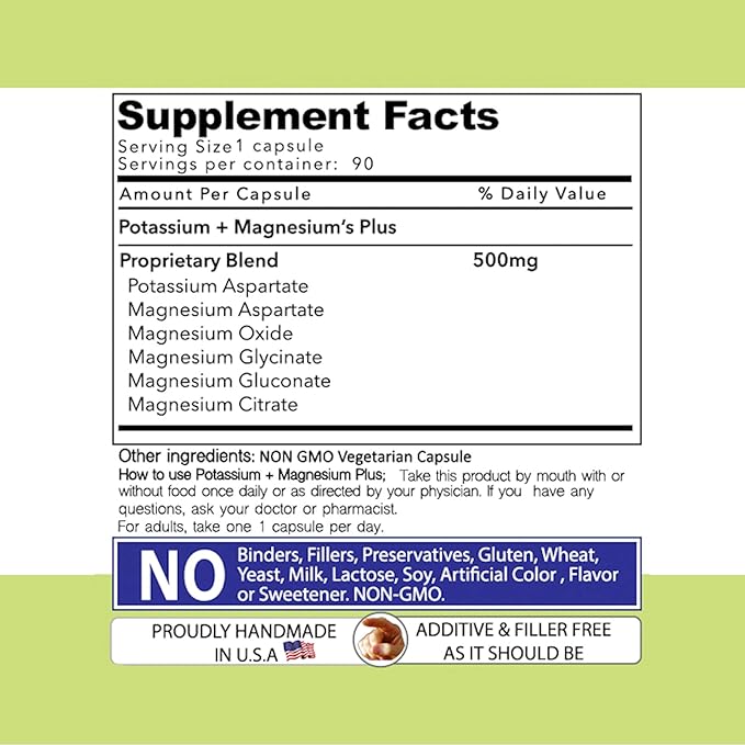 Our Daily Vites Potassium Magnesium Supplement 500mg - Powerful Magnesium Potassium Supplement with 5 Forms of Magnesium for Muscle Recovery Leg Cramps Gluten-Free Non-GMO - 90 Caps