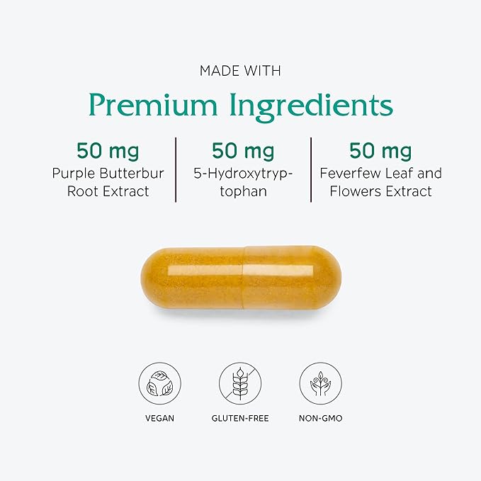 Vitanica Butterbur Extra Brain Chemistry and Vessel Support Vegan 120 Capsules
