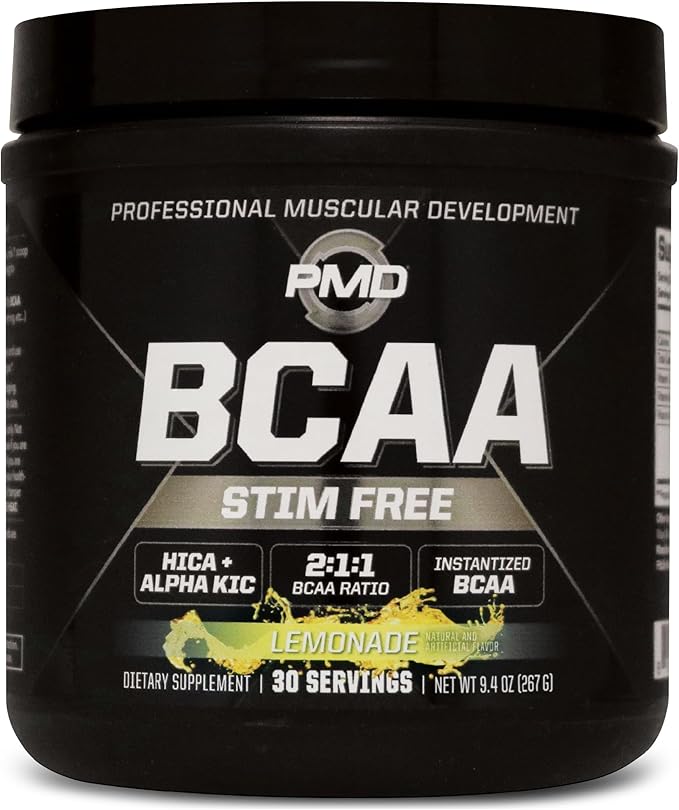 PMD Sports BCAA Stim-Free Amino Acids - Better Workout Performance Enhanced Recovery Daily Energy Muscle Builder and Muscle Sparing - BCAA Powder Drink Mix - Lemonade (30 Servings)