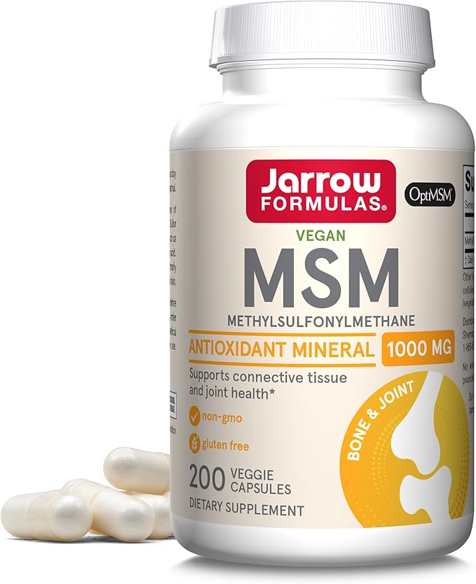 Jarrow Formulas MSM 1000 mg - 200 Veggie Capsules - Methylsulfonylmethane - Source of Sulfur - Dietary Supplement Supports &amp Strengthens Joints - Up to 200 Servings