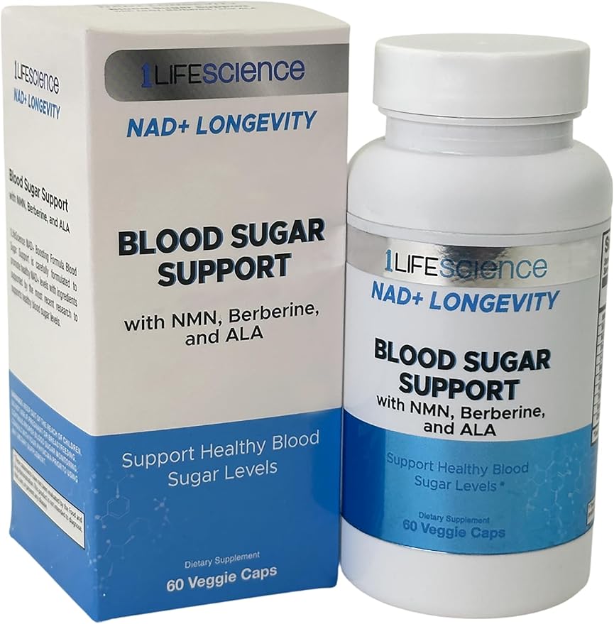 1LifeScience Blood Sugar Blend Supplement – NMN Urolithin A Berberine &amp Alpha Lipoic Acid – NAD+ Support Formula – cGMP Made in USA – 60 Veg Caps