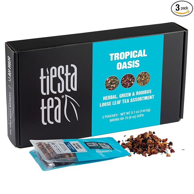 Tiesta Tea - Loose Leaf Fruity Tea Gift Box Medium Caffeinated Assorted Blends 3 Pouches for Hot &amp Iced Tea Variety Pack Fruity Paradise Blueberry Wild Child &amp Fireberry