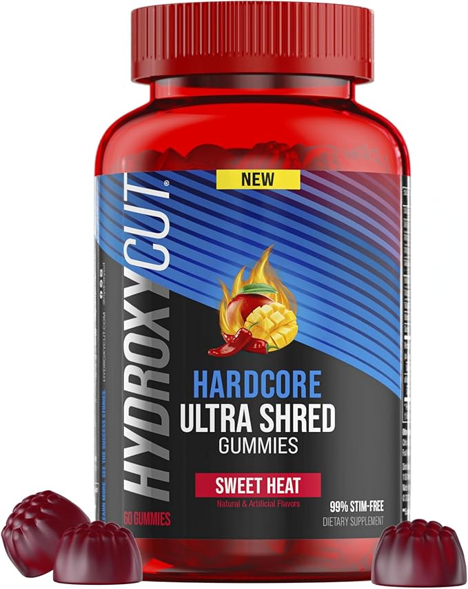Hydroxycut Hardcore Ultra Shred Gummies Sweet Heat - 99% Stimulant Free - Includes Capsaicin &amp B Vitamins - For Women &amp Men