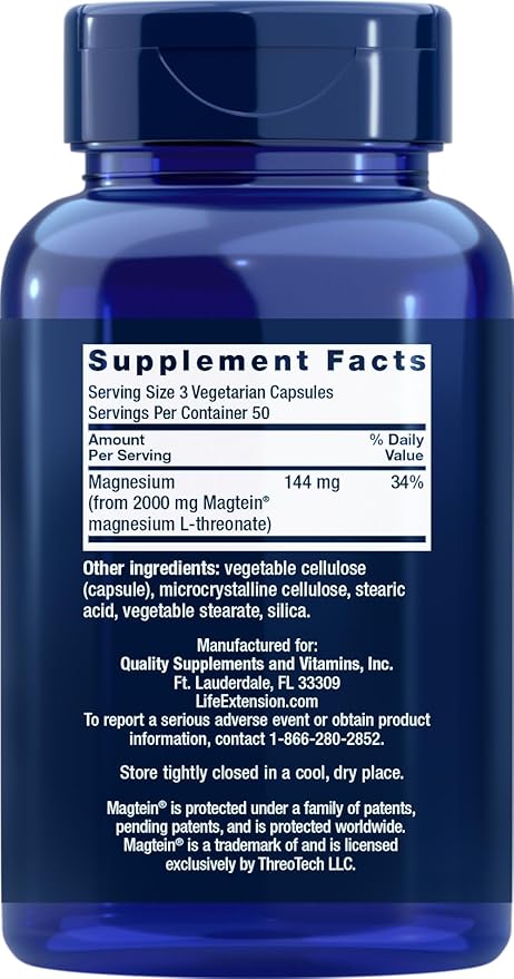 Life Extension Neuro-Mag 150 Vegetarian Capsules (Pack of 2) Magnesium L-Threonate Magtein Supplement