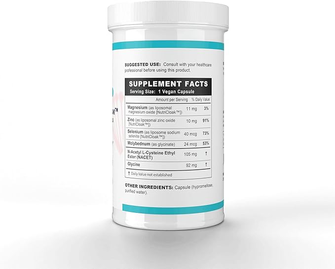 Methyl-Life® NACET + NutriCloak™ Minerals – Liposomal Magnesium Zinc &amp Selenium and Key cofactors Molybdenum and glycines | 1 Vegan Capsule: Servings Per Container: 60