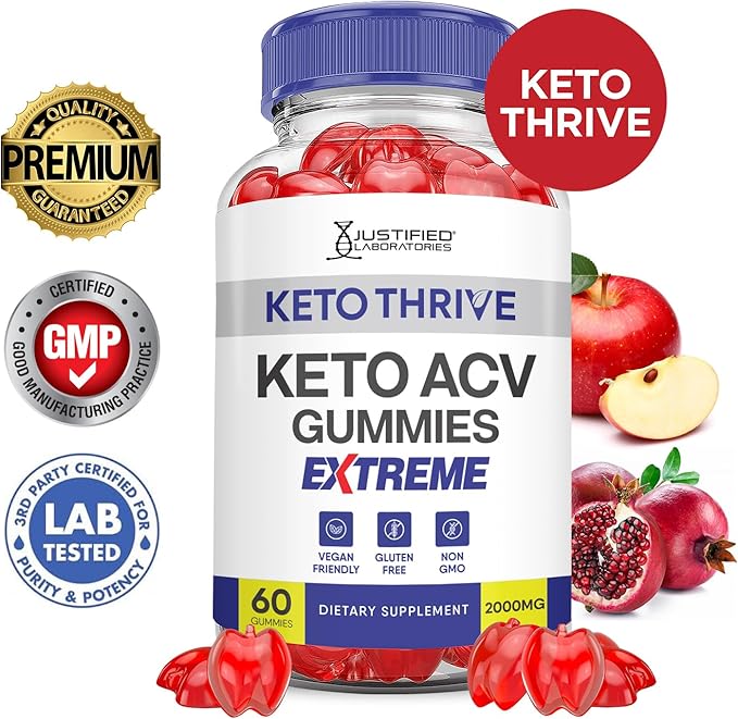 (5 Pack) Keto Thrive Keto ACV Gummies Extreme 2000MG Keto Thrive Keto Gummies Apple Cider Vinegar Formulated with Pomegranate Beet Juice Powder B12 Vegan Non GMO 300 Gummys