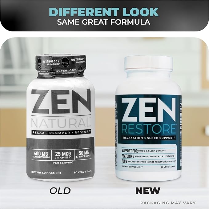 Nutrology Zen Restore – 400mg Magnesium Malate Vitamin D3 &amp L-Theanine Supports Sleep Muscle Recovery &amp Adrenal Wellness Magnesium Supplement for Men and Women 30 Servings