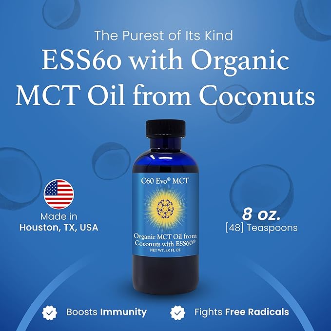 MCT Oil from Coconuts with C60 ESS60 Immune Support Sleep Aid Rich in Antioxidants Flexibility and Joint Support Supplement Promotes MCT Wellness for Energy Boost 8 oz