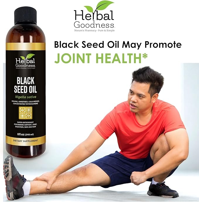 Black Seed Oil - Organic Cold Pressed Nigella Sativa Black Cumin Seed Oil with Thymoquinone Blackseed Liquid for Health Hair Growth &amp Skincare 8 fl. oz | Herbal Goodness