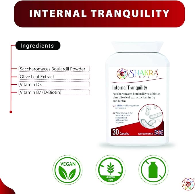 Internal Tranquility Saccharomyces Boulardii Probiotic Yeast Support 30 Capsules for Immunity Inflammation &amp Mucous Membrane. for Healthy Gut Blood Calcium Bones Muscle Teeth &amp Organs