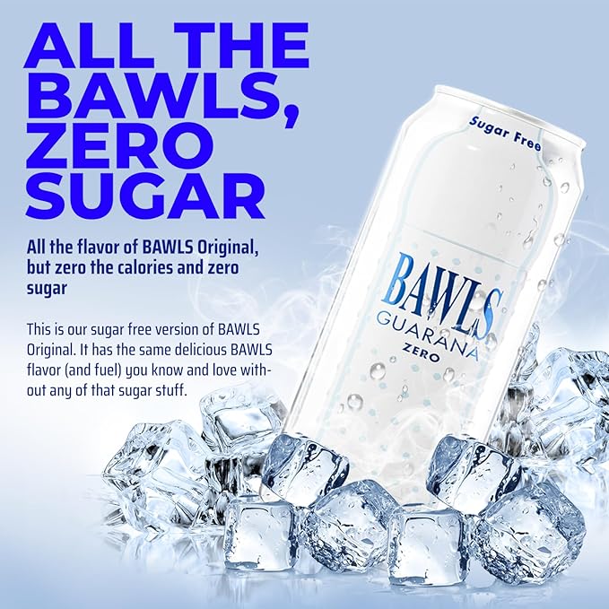 BAWLS Guarana Zero BAWLS Guarana Drink Guarana Soda Guarana Fueled Soda for Energy High Energy Caffeinated Drink 16oz 24 Pack Cans