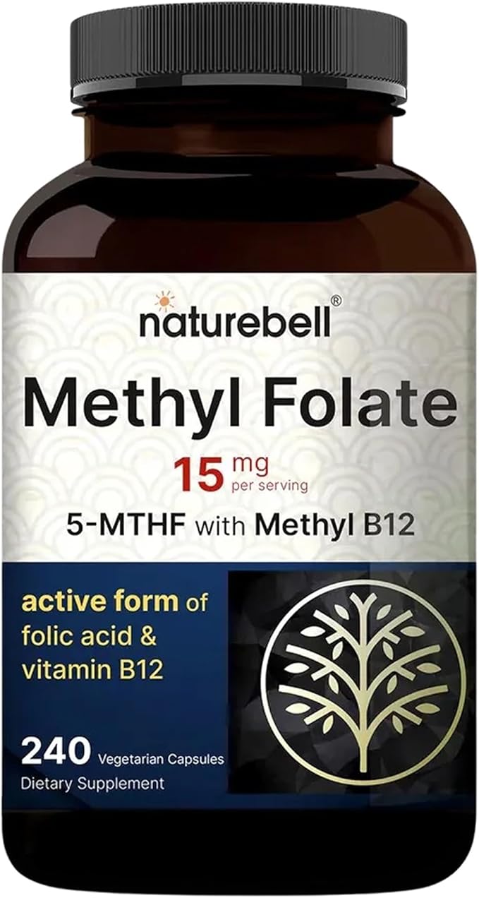 NatureBell Methyl Folate 15mg - 240 Capsules - 5-MTHF with Methyl B12-15mg L-Methylfolate &amp 1000mcg Vitamin B12 - Energy &amp Cognitive Support Supplement* - Gluten-Free &amp Non-GMO