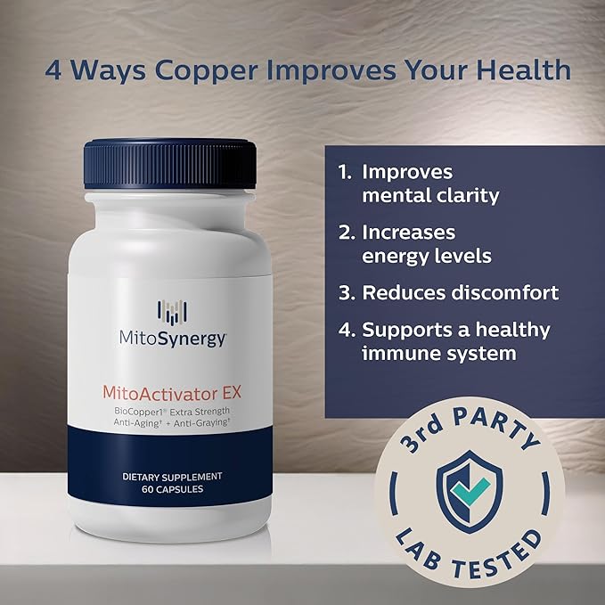 MitoActivator EX - BioCopper1 Cu1 (Cunermuspir) 0.5mg Extra Strength Bioavailable Copper - Mitochondrial NAD+ ATP Booster Anti-Aging Anti-Graying Tick Immune Support