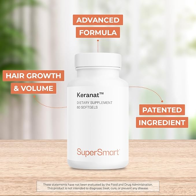 Supersmart - Keranat (Advanced Formula with Biotin) - Hair Supplement for Volume &amp Growth - Hair Loss Vitamins | Non-GMO &amp Gluten Free - 60 Softgels