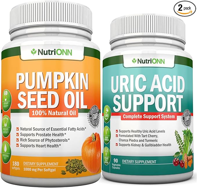 NutriONN Pumpkin Seed Oil Softgels &amp Uric Acid Support Capsules Combo - Targeted Support for Kidney Health &amp Uric Acid Management