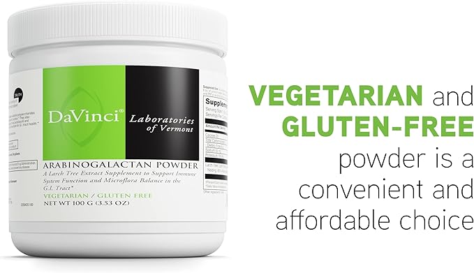 DAVINCI Labs Arabinogalactan Powder - Probiotic Support Supplement Aids Immune System GI Health &amp Microflora Balance* - Prebiotic Fiber Supplement with Larch Tree Extract - 20 Servings (100 g)
