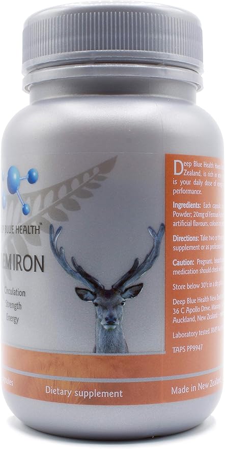 New Zealand Heme Iron Supplement - 1000mg x 90 Soft Gel Capsules - Iron Deficiency Supplement for Anemia - Deer Blood w/ Ferrous Fumarate - Supports Energy Strength and Circulation for Men and Women