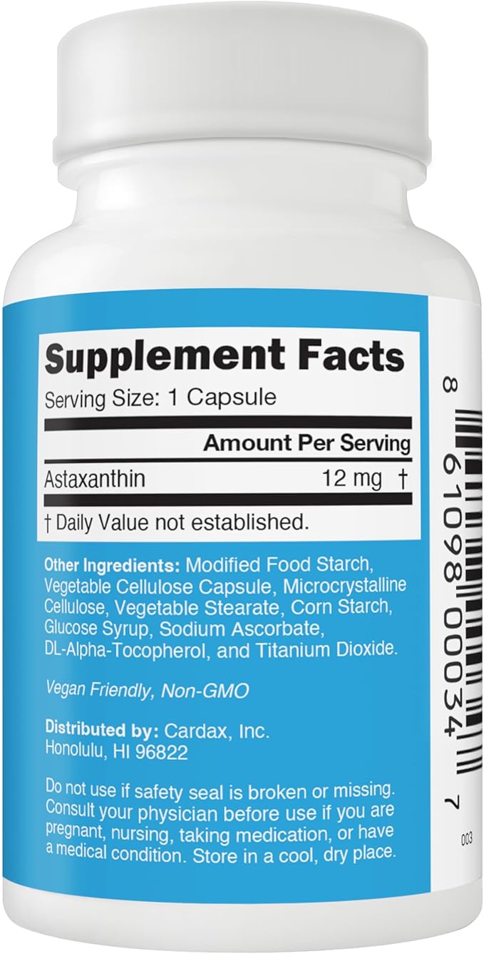 Astaxanthin Triple Strength (12mg) x Triple Bioavailability (3X Absorption into Bloodstream) Superior Purity Non-GMO Major Allergen Free No Fishy Aftertaste 90 Vegetable Capsules