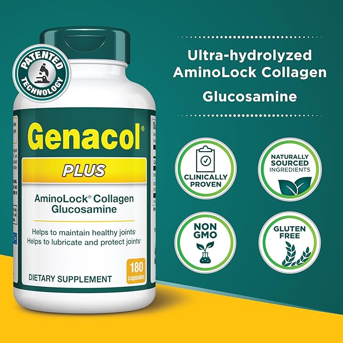 Genacol Plus – Glucosamine and Collagen Joint Supplement Lubricates Protects and Maintains Heathy Joints Relieves Joint Discomfort Plus 180 Capsules (60-Day Supply)