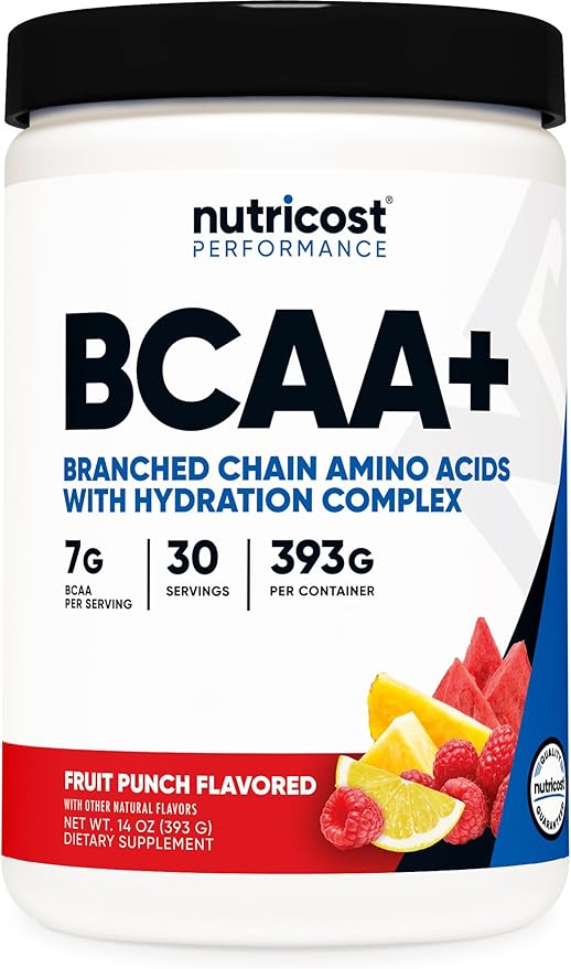 Nutricost BCAA + Hydration Powder (Fruit Punch) 30 Servings - Branched Chain Amino Acids with Hydration Complex - Gluten-Free Non-GMO
