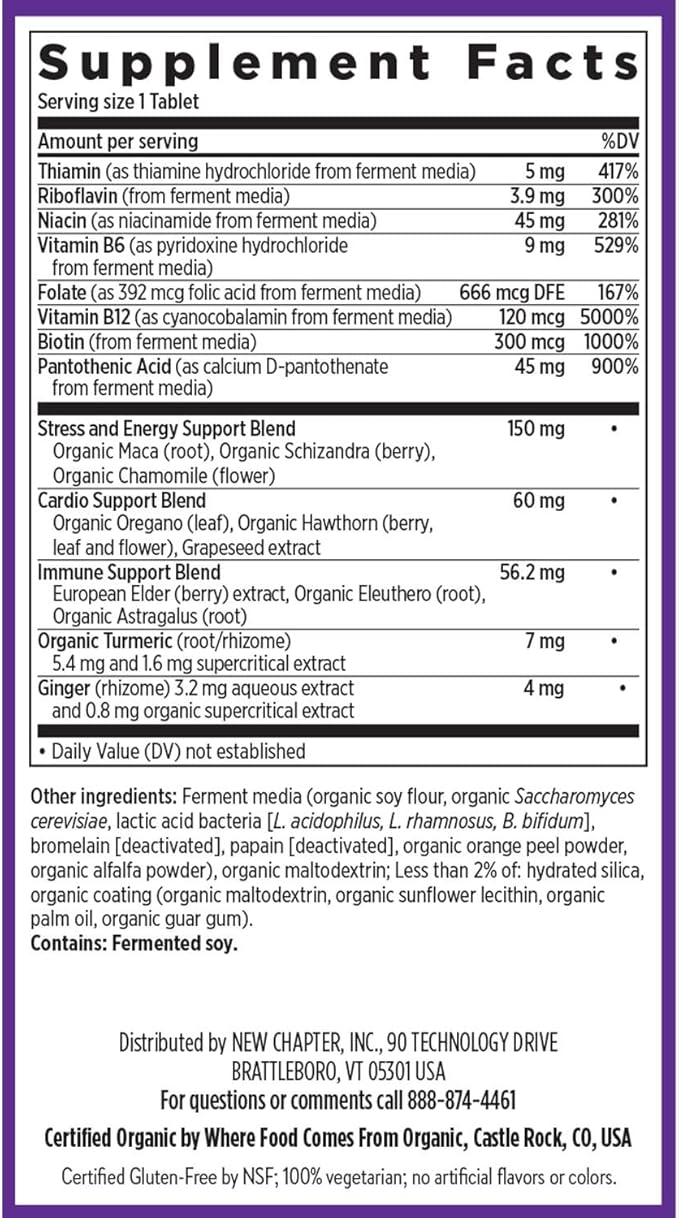 New Chapter Vitamin B Complex Fermented Coenzyme B Complex Rich in Vitamin B12 + Vitamin B6 + Biotin + Made with Organic Ingredients - 90 ct