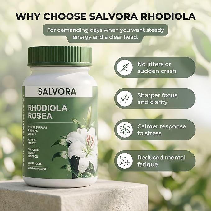 Rhodiola Rosea Supplement – Golden Root Adaptogen Capsules - Rhodiola Rosea Extract Powder Alternative with Salidroside for Stress Support - Energy Focus &amp Performance