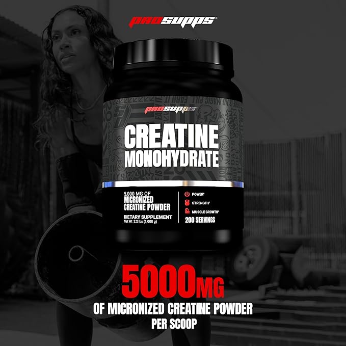 ProSupps Creatine Monohydrate Powder for Men &amp Women Unflavored - 5000mg of Micronized Creatine - Sugar-Free Soy &amp Gluten-Free - 200 Servings