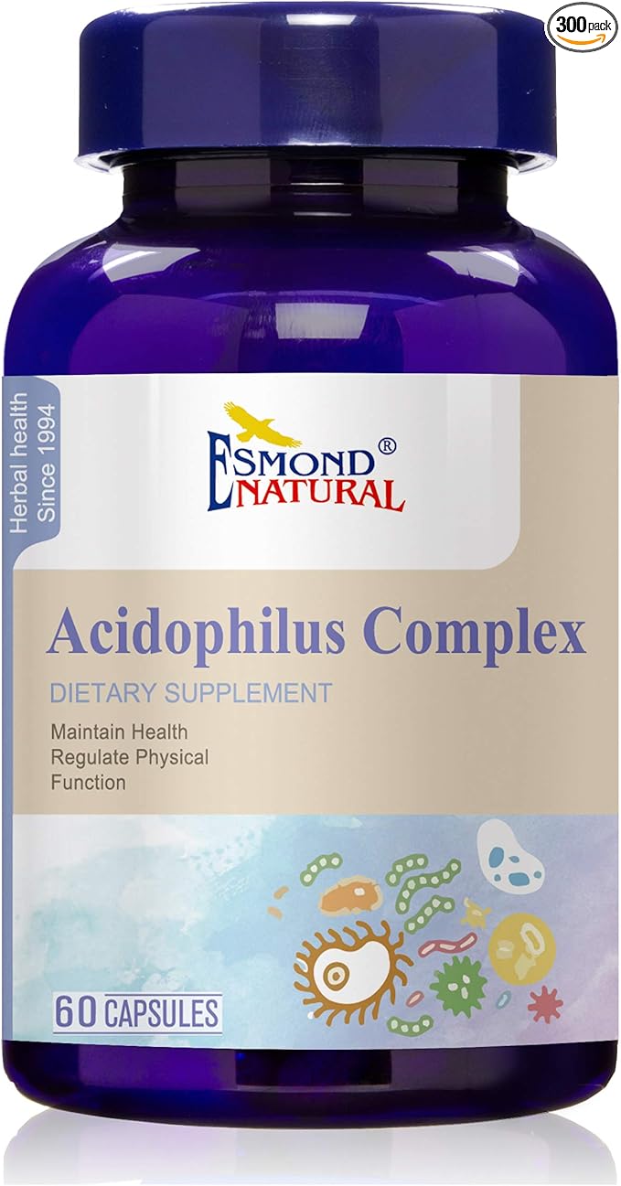 (5 Pack) Esmond Natural: Acidophilus Complex (Supports Gastro-Intestinal Health &amp Physical Functions) GMP Natural Product Assn Certified Made in USA - 13.6mg 300 Capsules