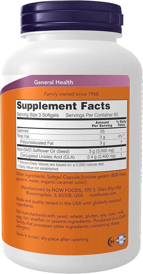 NOW Supplements CLA (Conjugated Linoleic Acid) 800 mg Nutritional Oil 180 Softgels