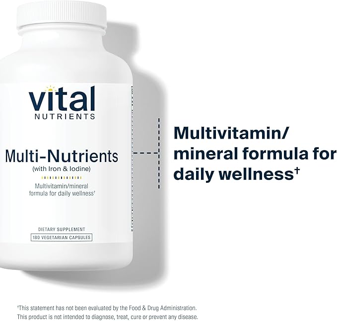Vital Nutrients Multi-Nutrients with Iron and Iodine - Vegetarian Multivitamin and Mineral Supplement with Iron - Gluten Dairy Soy Free - Non-GMO - 180 Capsules