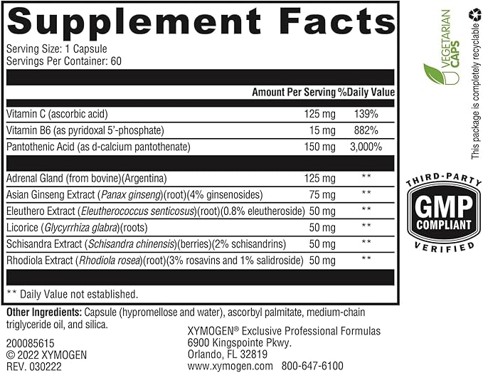 XYMOGEN Adrenaliv - Adrenal Support Supplement* - Stress Response Energy &amp Stamina Support* - Non-GMO Gluten-Free Dairy Free - 60 Capsules