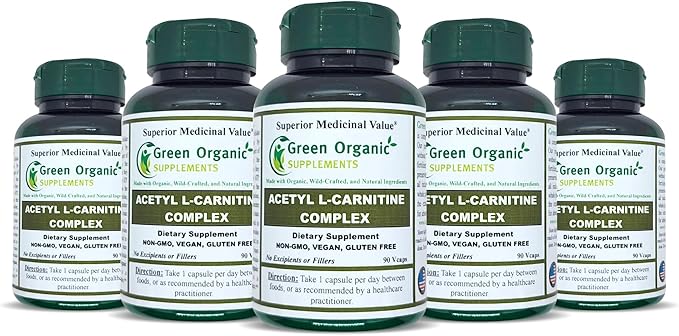 Green Organic Supplements Acetyl L-Carnitine Carnitine ALC High Absorbable Non-GMO Gluten-Free (Pack of 5)