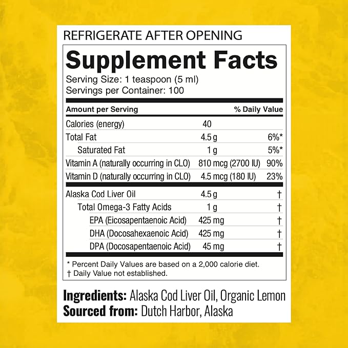 On Target Living Alaskan Cod Liver Oil Organic Lemon Flavor 16.67 oz (2-Pack) | Line Caught in The USA | Naturally Occurring Vitamin D | Rich in Omega 3 DHA/EPA | Non-GMO Project Certified