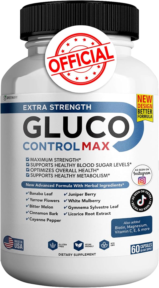 Gluco Control Max All Natural Formula to Maintain Healthy Levels Maximum Strength Daily Formula Blood Reviews (1 Pack - 60 Capsules)