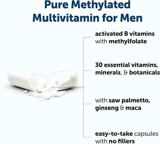 Micro Ingredients Pure Methylated Multivitamin for Men 240 Capsules | 30 Essential Nutrients with Activated B Complex &amp Methylfolate + Saw Palmetto Ginseng Maca Lycopene Vitamin D3 &amp Zinc