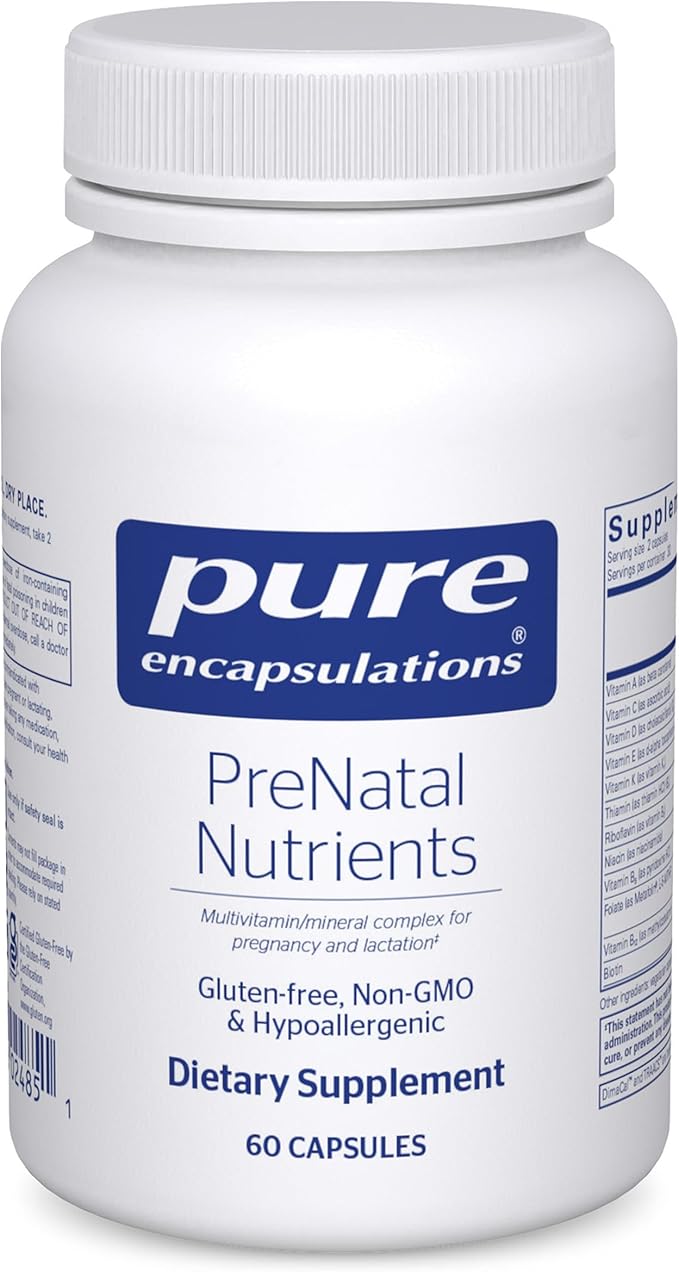 Pure Encapsulations PreNatal Nutrients - for Pregnancy &amp Lactation - Aids Energy &amp DNA Development* - with Folate Choline &amp Iron - Gluten Free &amp Non-GMO - 60 Capsules