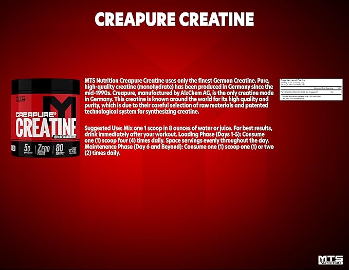 MTS Nutrition Creapure Creatine Powder - Muscle Growth &amp Recovery Supplement - 80 Servings Unflavored