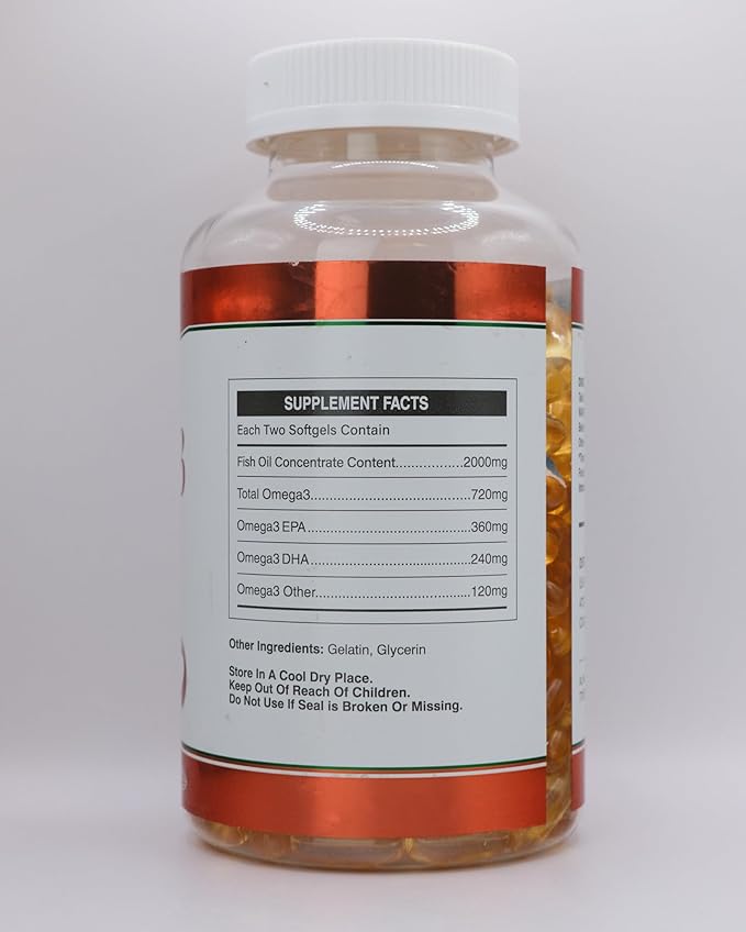 Omega 3 Deep Sea Fish Oil - 2000mg Fish Oil Concentrate Per Serving. EPA 360mg DHA 240mg. 2 Softgels Daily. 300 Softgels