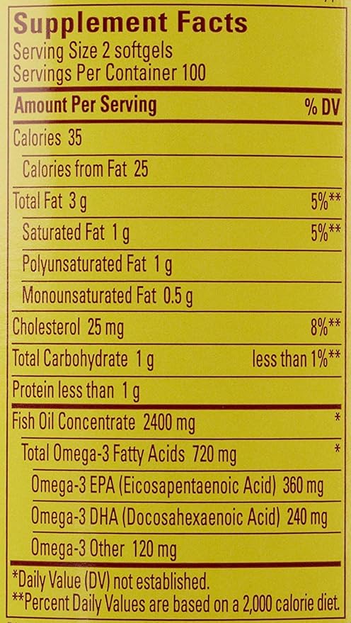 Burp-Less Fish Oil 1200 mg 200 Softgels Fish Oil Omega 3 Supplement For Heart Health