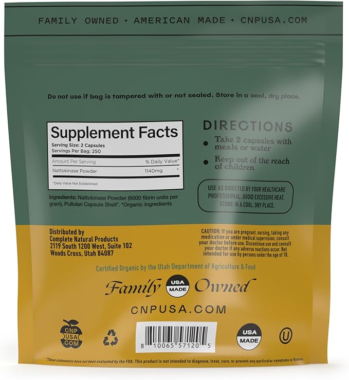 CNP Nattokinase 570mg Capsules - 6000FU Natto Enzyme Supplement Healthy Circulation Support Fermented Soy Extract Vegan Gluten Free Non GMO Pure No Fillers High Potency 500 Count Made in USA