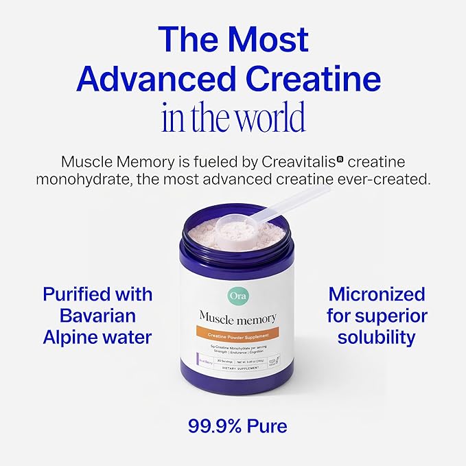 Ora Organic Creatine Monohydrate Powder - German-Sourced Creavitalis for Strength elevATP for Energy D-Ribose &amp Taurine for Recovery - Creatine for Women &amp Men - Acai Berry Flavor 30 Servin