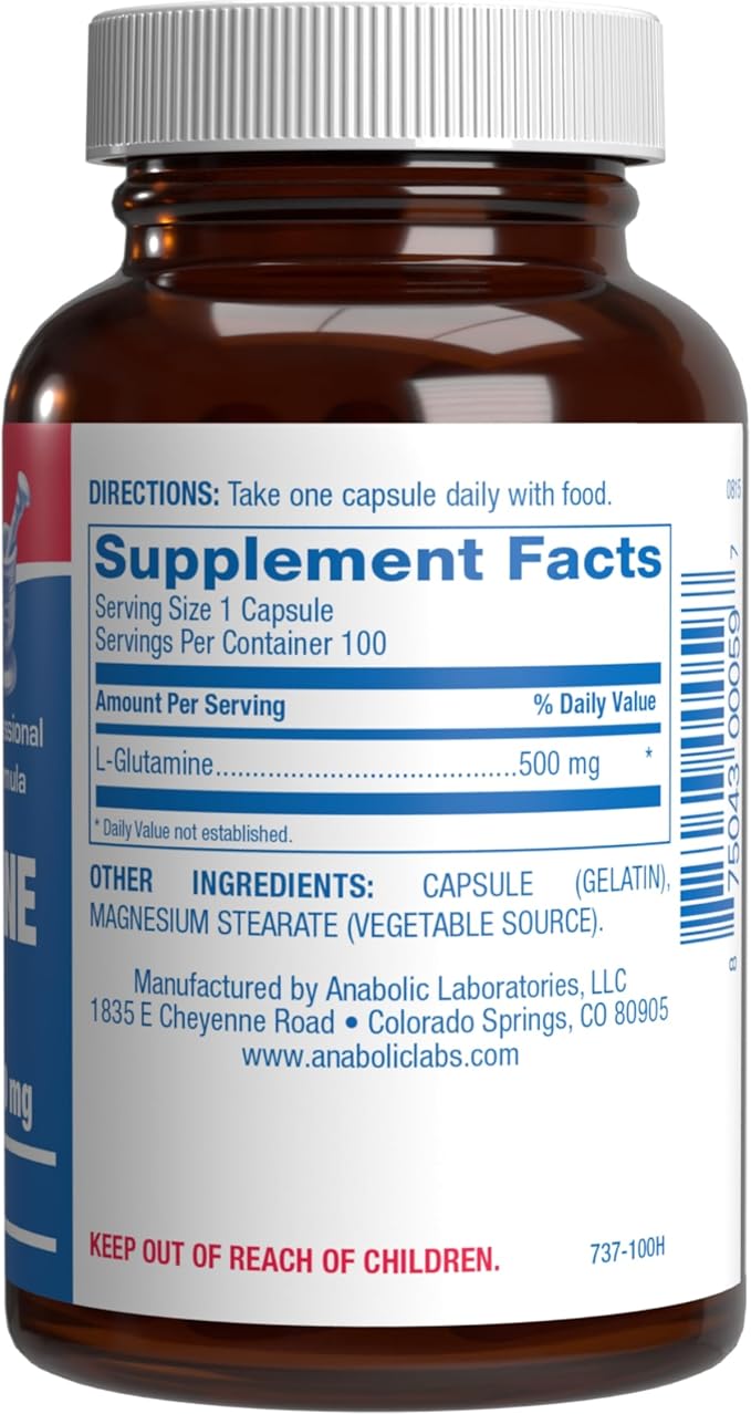 Free Form L-Glutamine Supplement - Clinical L Glutamine Capsules 500mg for Gut Health and Immune Support - Powerful Amino Acid Glutathione Precursor - Non-GMO &amp Made in The USA - 100 Servings