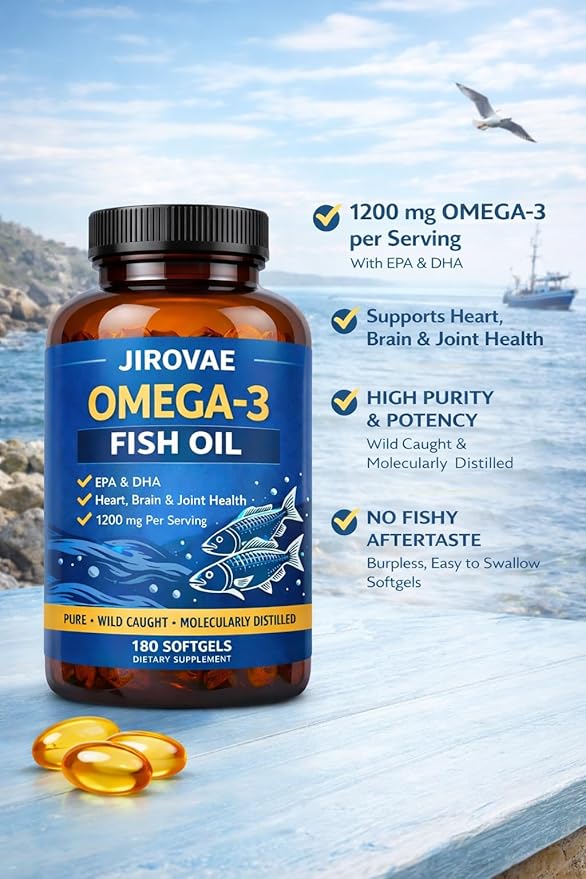 Omega-3 Fish Oil 1200 mg with 360 mg Omega-3 per Serving Rapid Release Softgels EPA &amp DHA Unflavored 180 Count