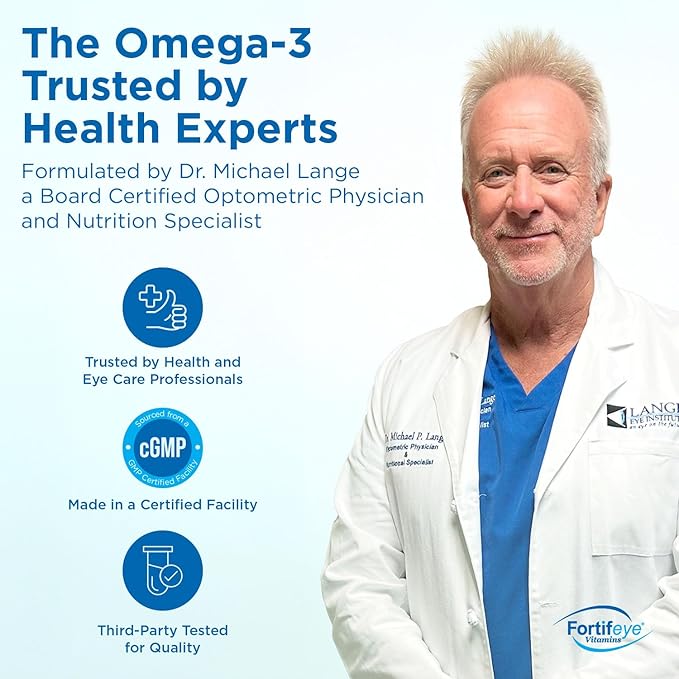 Fortifeye Omega 3 Fish Oil 60Count 1600mg Made in Norway - High Potency rTG Form Supplement with EPA and DHA Triple Strength Fish Oil Softgels for Men Women No Fishy Aftertaste Natural Lemon Flavor