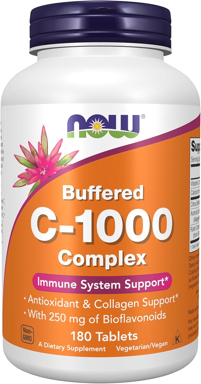 NOW Foods Supplements Vitamin C-1000 Complex with 250 mg of Bioflavonoids Buffered Antioxidant Protection* 180 Tablets