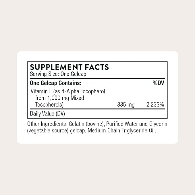 THORNE - Ultimate-E - Vitamin E Supplement from Mixed Tocopherols - Fat-Soluble Antioxidants for Cardiovascular Support* - Third-Party Certified - Gluten Dairy &amp Soy-Free - 60 Softgels