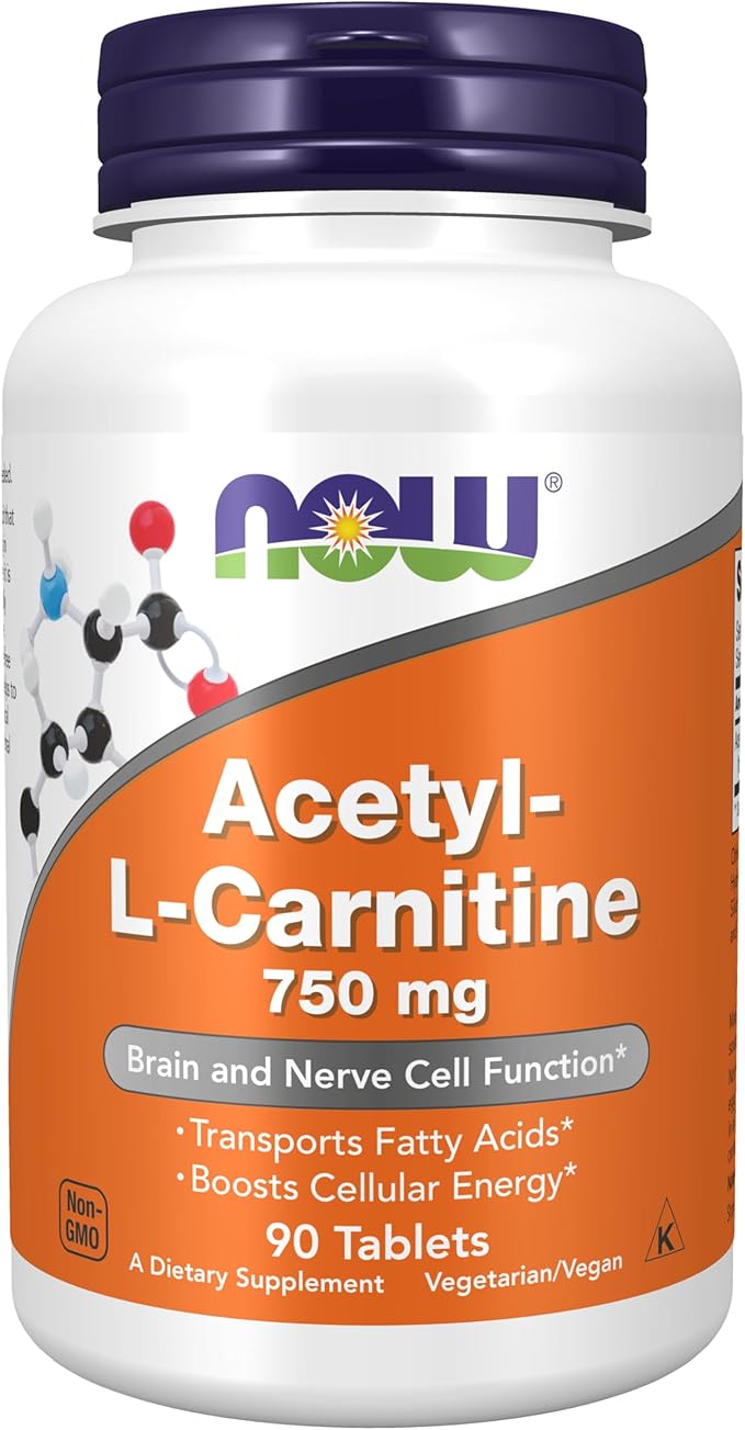 NOW Foods Supplements Acetyl-L-Carnitine 750 mg Amino Acid Brain And Nerve Cell Function* 90 Tablets