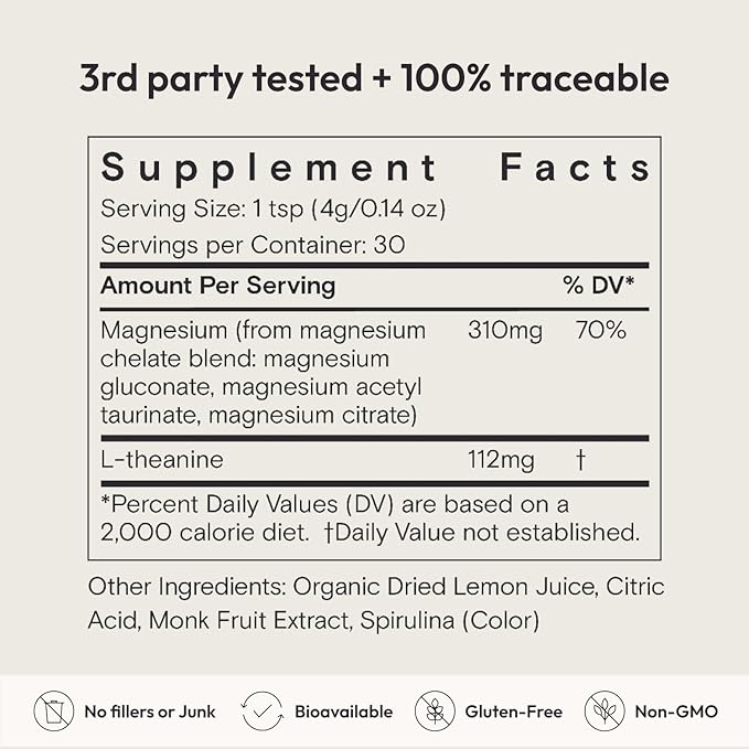 Moon Juice Magnesi-Om Magnesium Powder Supplement - Chelated Magnesium Complex + L-Theanine Blend for Rest Relaxation &amp Regularity - Vegan Non-GMO &amp No Sugar Blue Lemon 4.2 oz 30 Servings