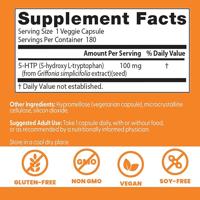 Doctors Best 5-HTP Supports Mental &amp Emotional Well-Being Non-GMO Gluten Free Soy Free Vegan 180 Veggie Caps
